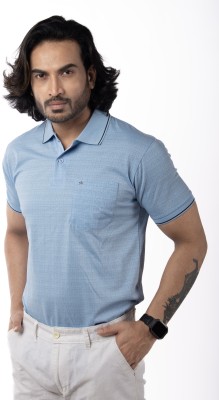 Vital Solid Men Polo Neck Light Blue T-Shirt