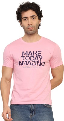 FOXIE Printed Men Round Neck Pink T-Shirt