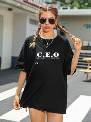 Madilyn Printed Women Round Neck Black T-Shirt