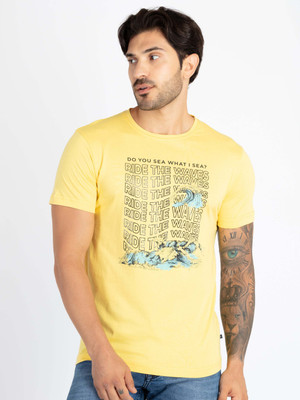 Status Quo Printed Men Round Neck Yellow T-Shirt