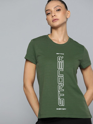 HRX by Hrithik Roshan Printed Women Round Neck Green T-Shirt