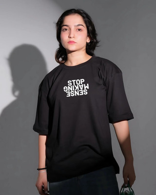 TheBTclub Printed Women Round Neck Black T-Shirt