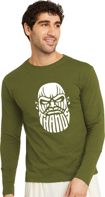 OrrganicChics Printed Men V Neck Green T-Shirt