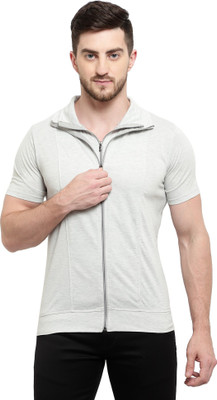 Tresna Trending Solid Men Polo Neck Grey T-Shirt