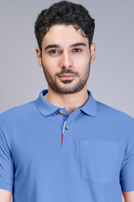 Triptee Printed Men Polo Neck Dark Blue T-Shirt
