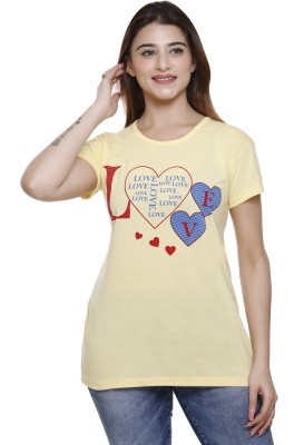 Nidhil Fashion Printed Women Round Neck Yellow T-Shirt