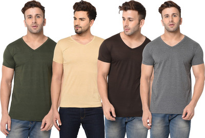 JB Jangoboy Solid Men V Neck Multicolor T-Shirt