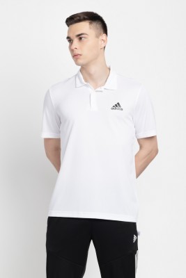 ADIDAS Solid Men Polo Neck White T-Shirt