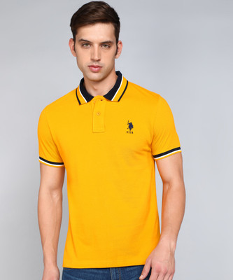 U.S. POLO ASSN. Solid Men Polo Neck Yellow T-Shirt