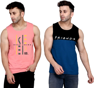 SLOWLORIS Printed Men Round Neck Pink, Black, Dark Blue T-Shirt