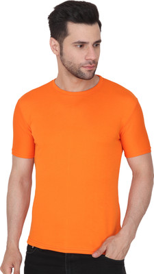Esh Creations Solid Men Round Neck Orange T-Shirt