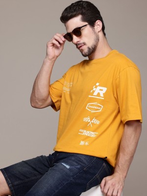 Roadster Printed Men Round Neck Yellow T-Shirt