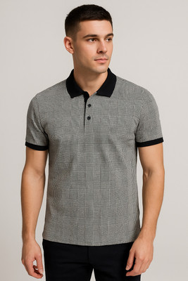 FASOZ Self Design Men Polo Neck Grey, Multicolor, Black T-Shirt
