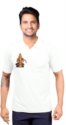 m2hit Printed Men Polo Neck White T-Shirt
