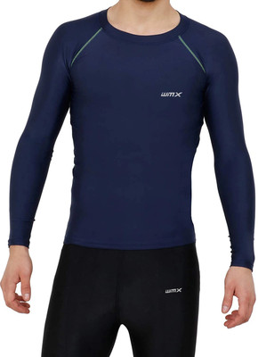 WMX Solid Men Round Neck Dark Blue T-Shirt