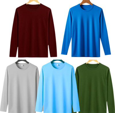 LalitaCrearion Solid Men Round Neck Silver, Blue, Maroon, Light Blue, Green T-Shirt