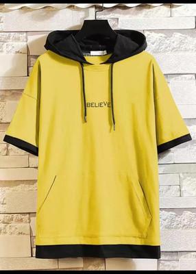 Bell Paper Solid Men Hooded Neck Yellow T-Shirt