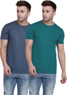 TQH Solid Men Round Neck Green, Grey T-Shirt