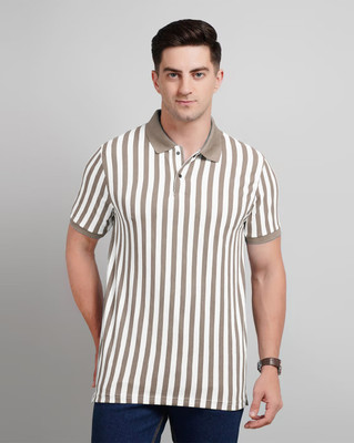 FASHLOOK Striped Men V Neck Multicolor T-Shirt