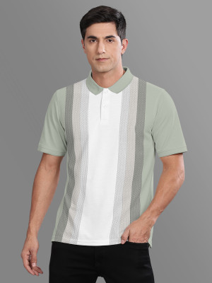 Bullmer Striped Men Polo Neck Green T-Shirt