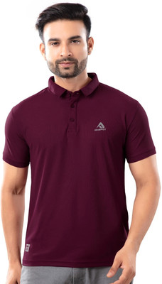 ANSPOT Solid Men Polo Neck Maroon T-Shirt