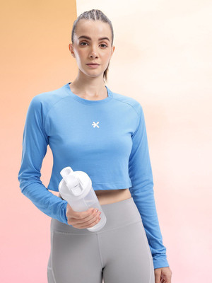 HRX by Hrithik Roshan Solid Women Round Neck Blue T-Shirt