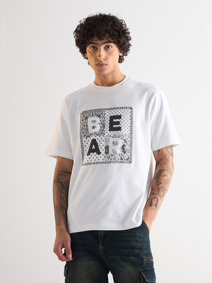 THE BEAR HOUSE Printed Men Round Neck White T-Shirt