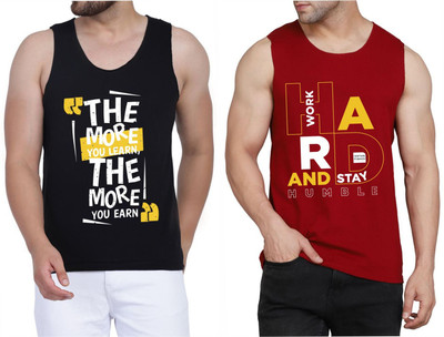 WOOSTRO Printed Men Scoop Neck Black, Maroon T-Shirt