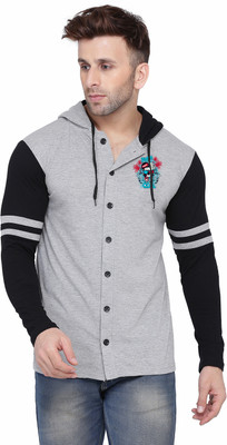 tfurnish Colorblock Men Hooded Neck Grey, Black T-Shirt