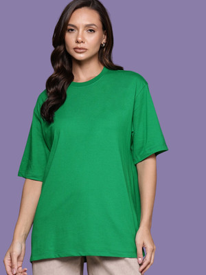 DOGMAN Solid Women Round Neck Green T-Shirt