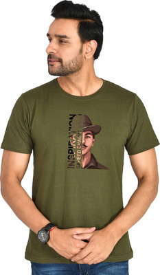 Burundi Blu Printed Men Round Neck Green T-Shirt