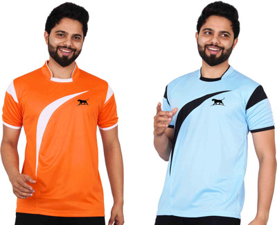 La Milano Colorblock Men Mandarin Collar Light Blue T-Shirt