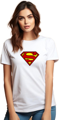 JEDFER Superhero, Graphic Print Women Round Neck White T-Shirt