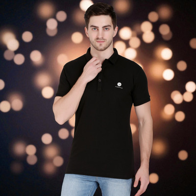 FARICON Solid Men Polo Neck Black T-Shirt
