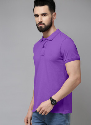 METRONAUT Solid Men Polo Neck Purple T-Shirt