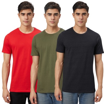 FTX Solid Men Round Neck Red, Green, Black T-Shirt