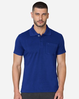 V Star Solid Men Polo Neck Dark Blue T-Shirt