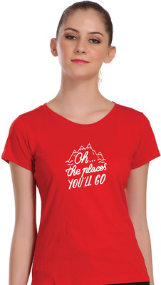 Hadwin Typography Women Round Neck Red T-Shirt