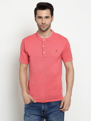 CANTABIL Solid Men Mandarin Collar Pink T-Shirt