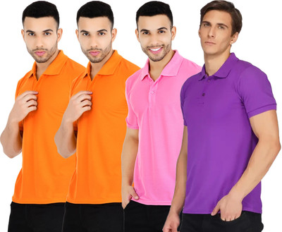 YUALIN CREATION Solid Men Polo Neck Multicolor T-Shirt