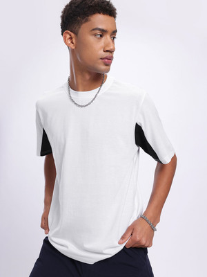 Glitchez Solid Men Round Neck White T-Shirt
