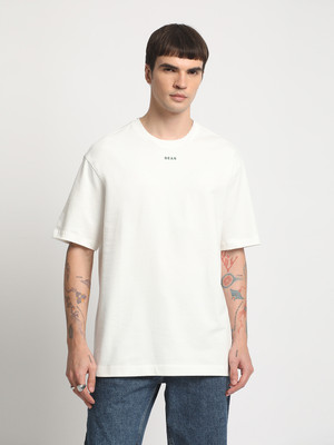 THE BEAR HOUSE Printed, Typography Men Round Neck White T-Shirt