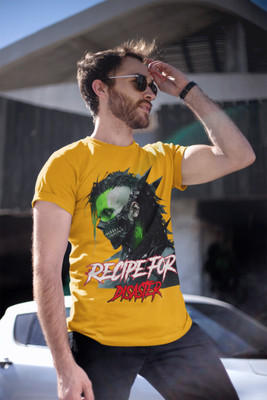 Zasu Fashion Printed, Typography Men Round Neck Yellow T-Shirt