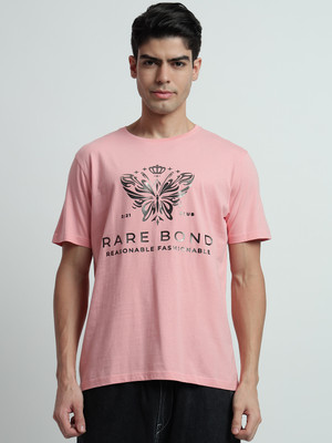 Rare Bond Studios Typography Men Round Neck Pink T-Shirt