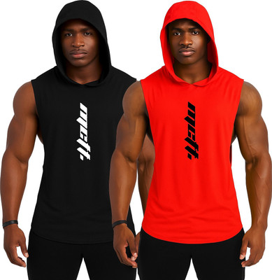 RMLKN Printed Men Hooded Neck Black, Red T-Shirt