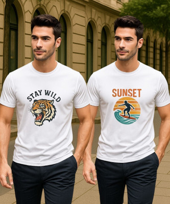 LAVENIR Printed Men Round Neck White T-Shirt