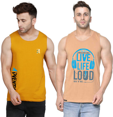SLOWLORIS Printed, Colorblock Men Scoop Neck Beige, Yellow, White T-Shirt