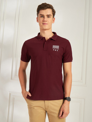 Human Spirit Solid Men Polo Neck Maroon T-Shirt