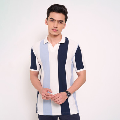 Peregrine by Pantaloons Striped Men Round Neck White T-Shirt
