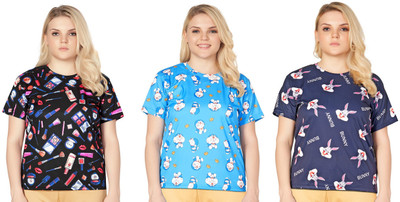 ANFAFAB Printed Women Round Neck Multicolor T-Shirt